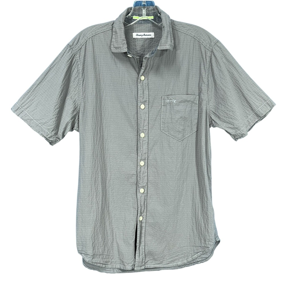 TOMMY BAHAMA Men's GRAY Lightweight TEXTURED TWILL 1-Pocket BUTTON-UP Shirt Sz S